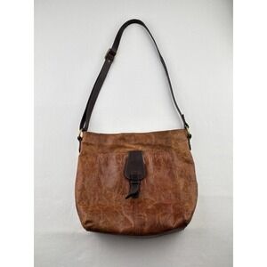 NINO BOSSI Brown Leather Hobo Hand Bag Purse With Shoulder Strap Zip Closure